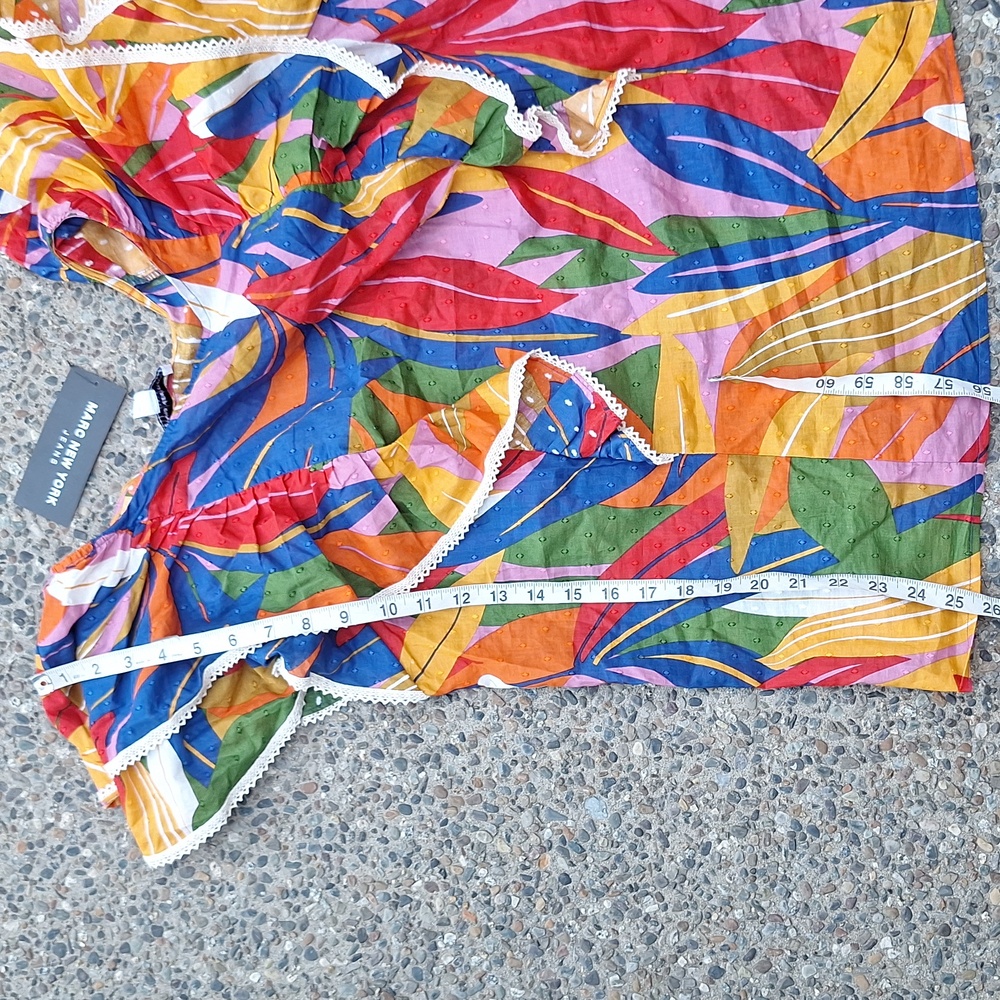 NWT Tropical Palm Leaf Print Plus Size 1X Puff Sleeve Boho Peasant Blouse *read* - Picture 11 of 11